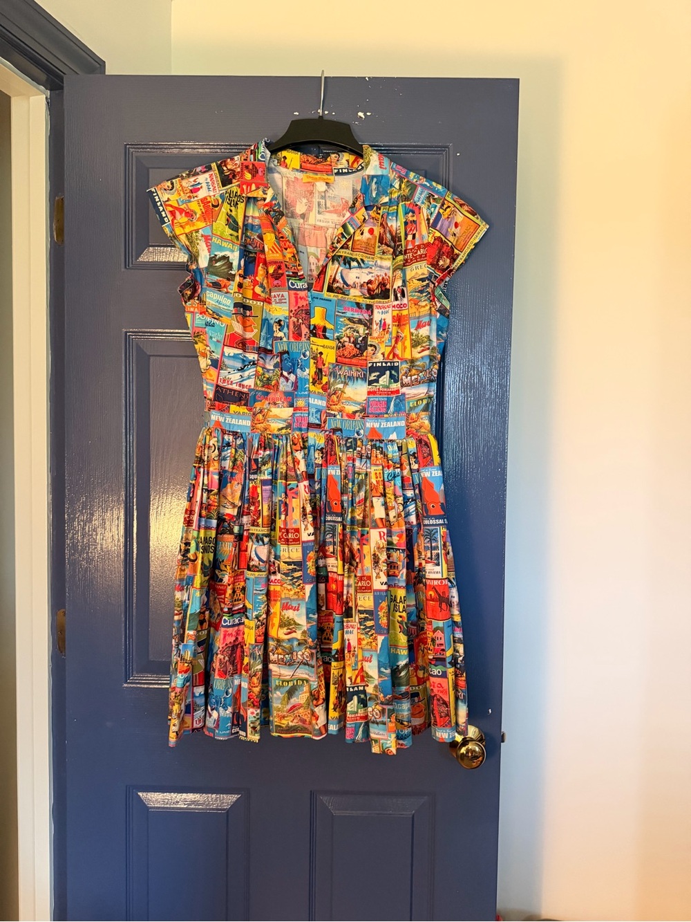 Bernie Dexter Multicolor Travel Postcard Print Dress — XL? Shorter length